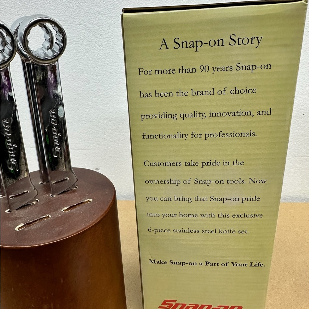 Snap-on 6-Piece Serrated Steak “Box Wrench” Knife Set with Wooden Block - NIB - Picture 4 of 8